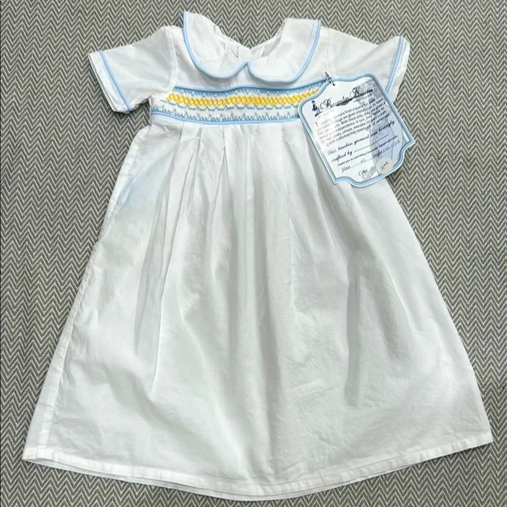 Remember Nguyen White Dress with Blue and Yellow Accents